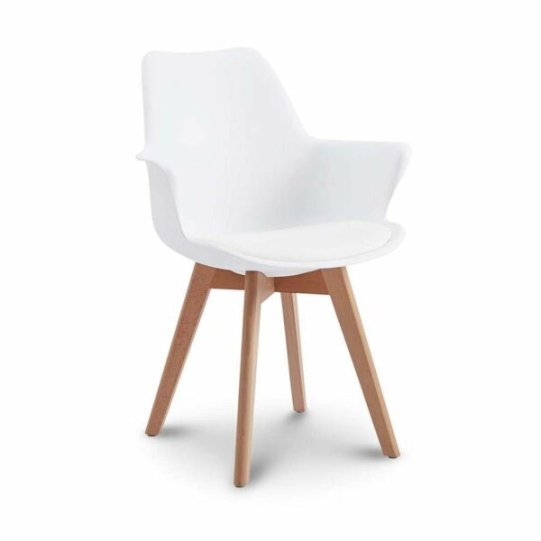 Chaise NAIDA au design moderne avec cadre blanc et cuir synthétique. Confortable, solide (150 kg), dimensions : 82,5x60x58 cm. Idéale pour salle à manger ou bureau.