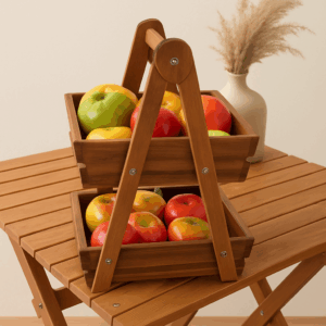 Présentoir à fruits en bois à deux étages